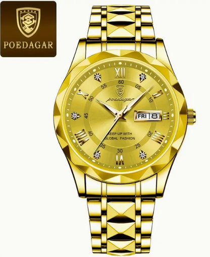 Original Brand Poedagar 615 Waterproof Business Men Wrist Watches Date Week Calendar Luxury Quartz Watch