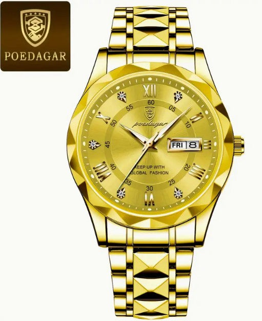 Original Brand Poedagar 615 Waterproof Business Men Wrist Watches Date Week Calendar Luxury Quartz Watch