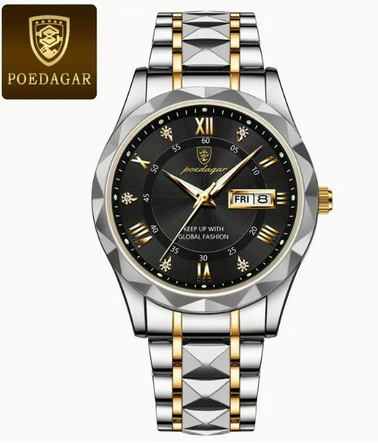 Original Brand Poedagar 615 Waterproof Business Men Wrist Watches Date Week Calendar Luxury Quartz Watch