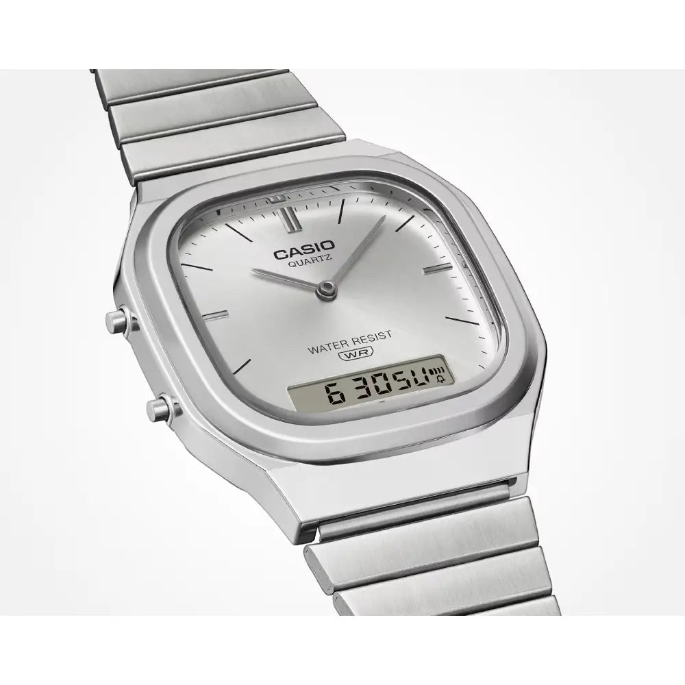 Casio Analog-Digital Vintage AQ-240E-7ADF Silver Dial Stainless Steel Men's Watch
