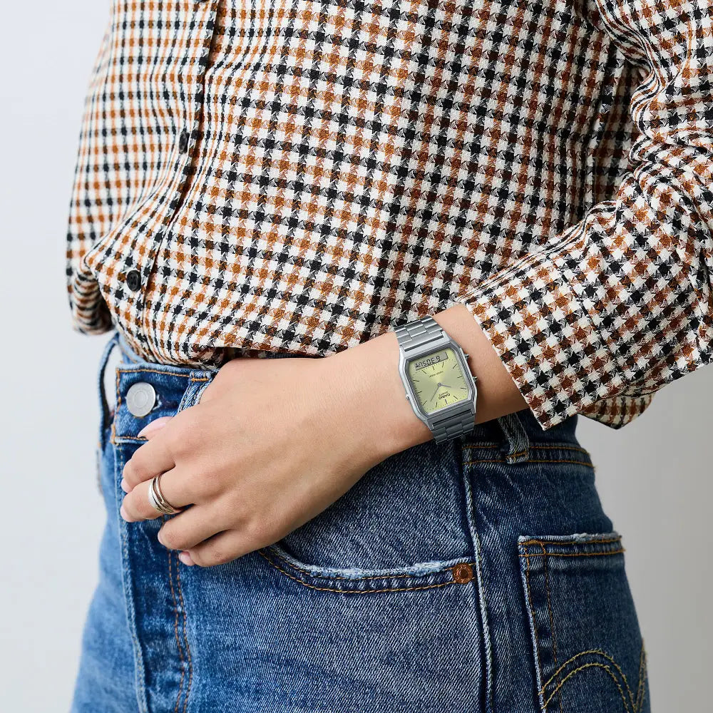 Casio Analog-Digital AQ-230A-9AMQYDF Green Dial Stainless Steel Unisex Watch