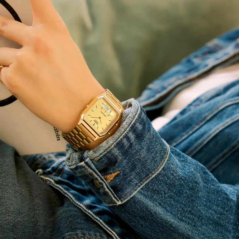 Casio Analog-Digital AQ-230GA-9DMQ Gold Dial Stainless Steel Unisex Watch