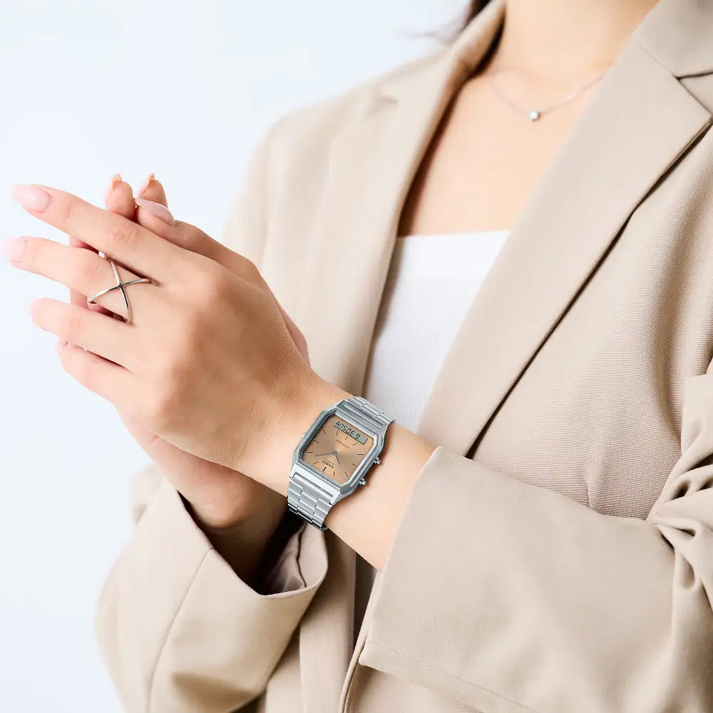 Casio Analog-Digital AQ-230A-4AMQYDF Rose Gold Dial Stainless Steel Unisex Watch