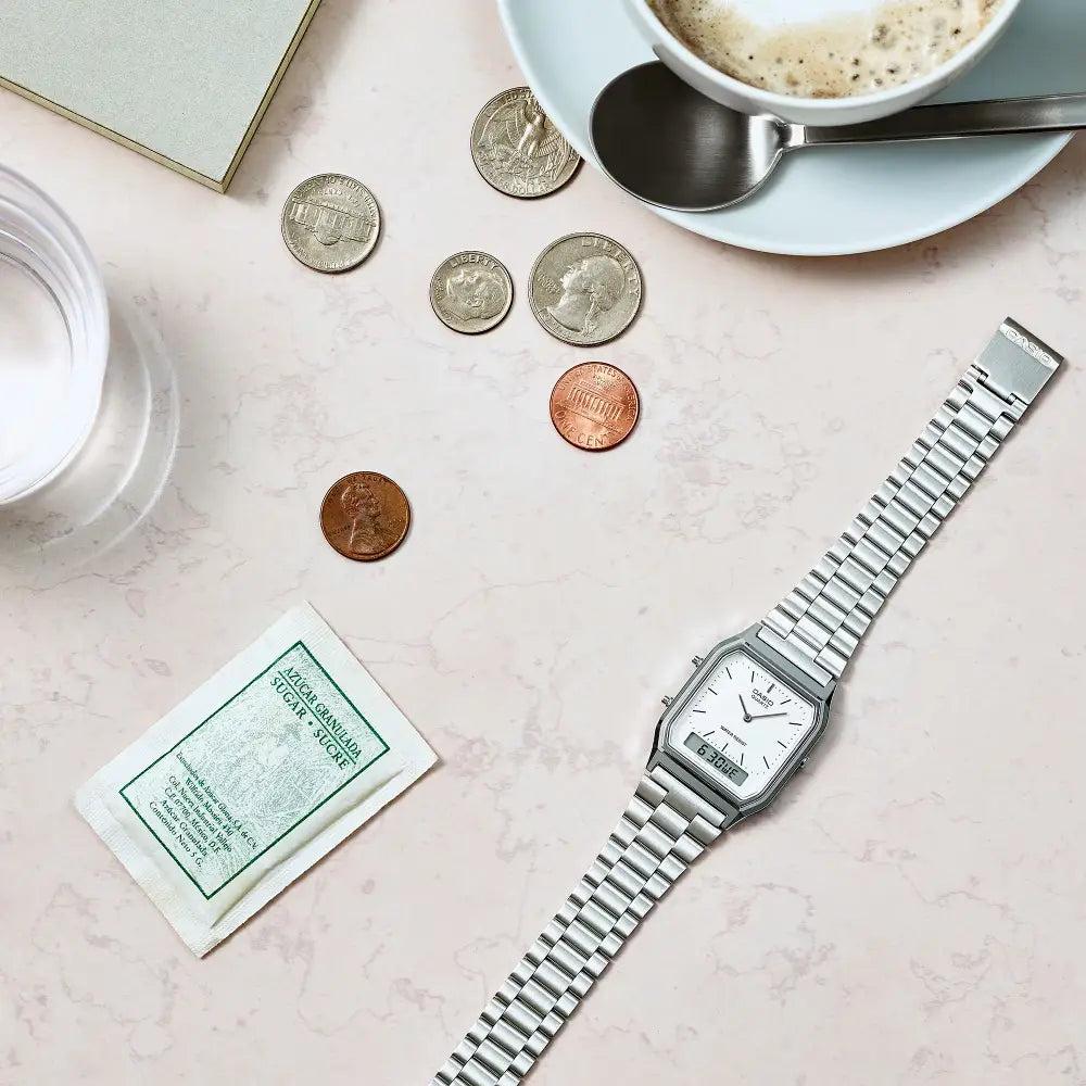 Casio Analog-Digital AQ-230A-7DMQ White Dial Stainless Steel Unisex Watch