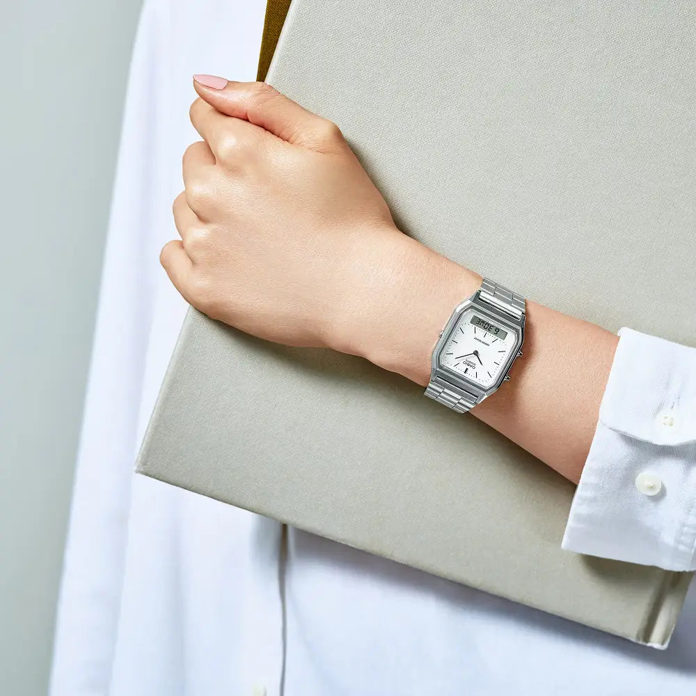 Casio Analog-Digital AQ-230A-7DMQ White Dial Stainless Steel Unisex Watch