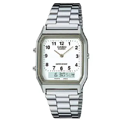 Casio Analog-Digital AQ-230A-7BMQ White Dial Stainless Steel Unisex Watch