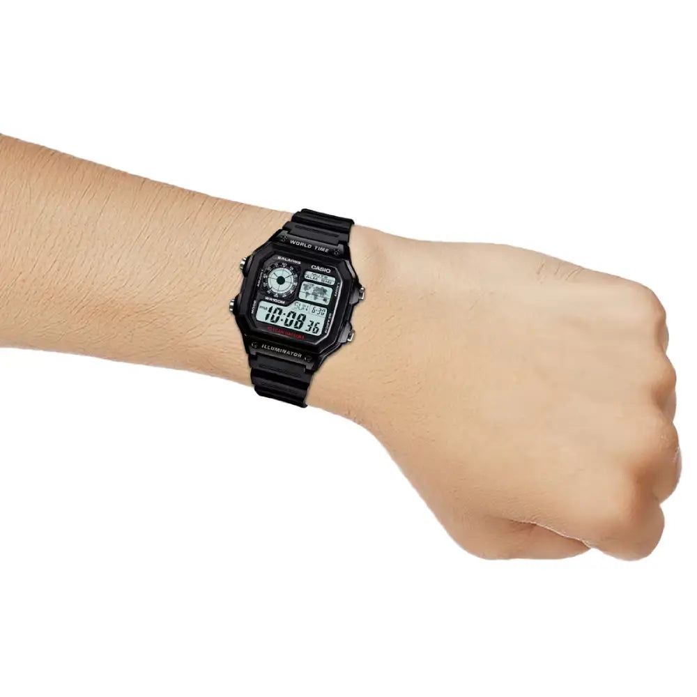 Casio World Time Digital AE-1200WH-1AVDF Grey/Black Dial Digital and Analog Resin Strap Men's Watch
