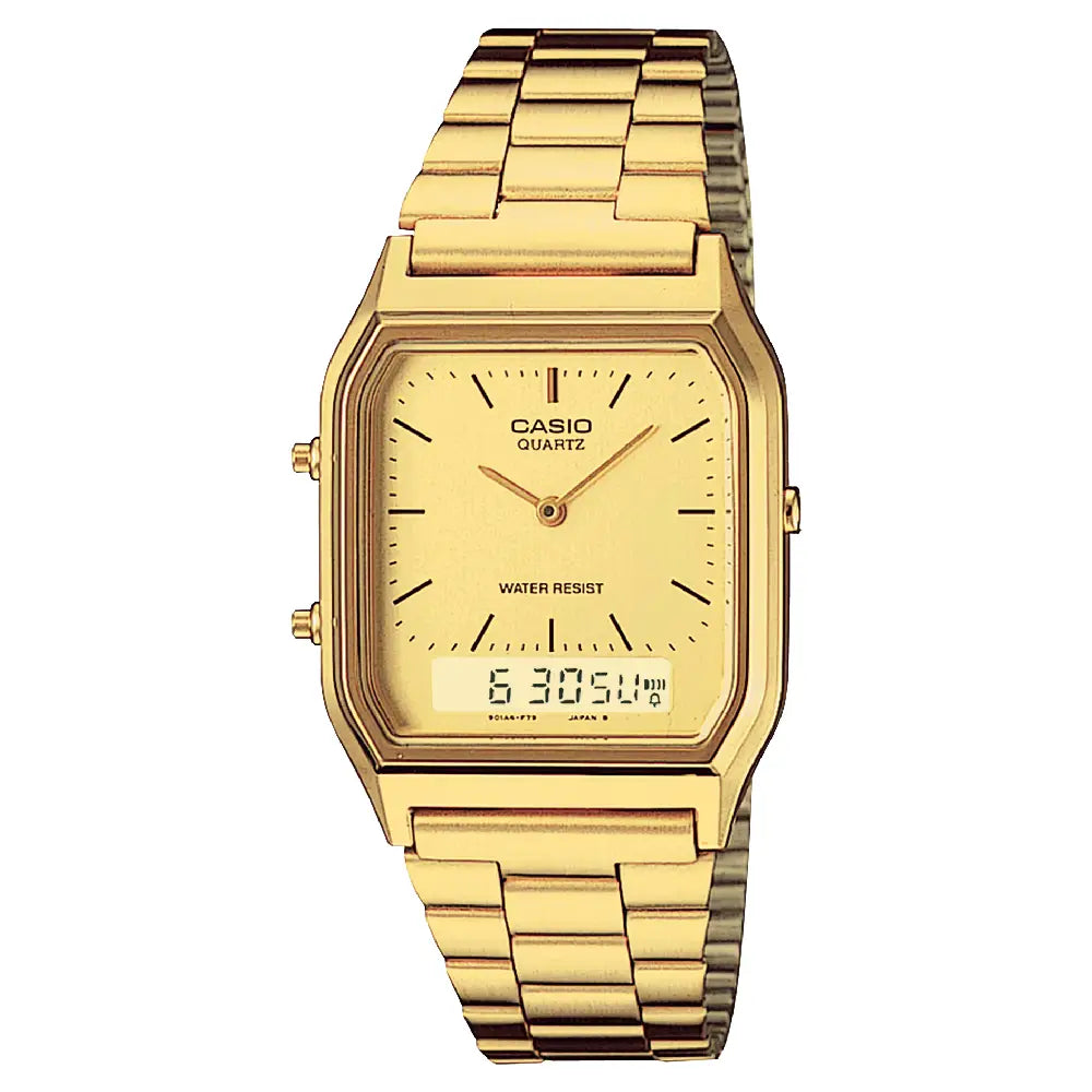 Casio Analog-Digital AQ-230GA-9DMQ Gold Dial Stainless Steel Unisex Watch