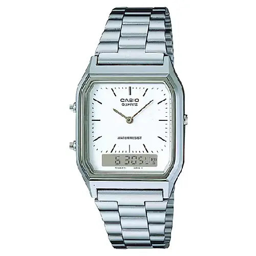 Casio Analog-Digital AQ-230A-7DMQ White Dial Stainless Steel Unisex Watch