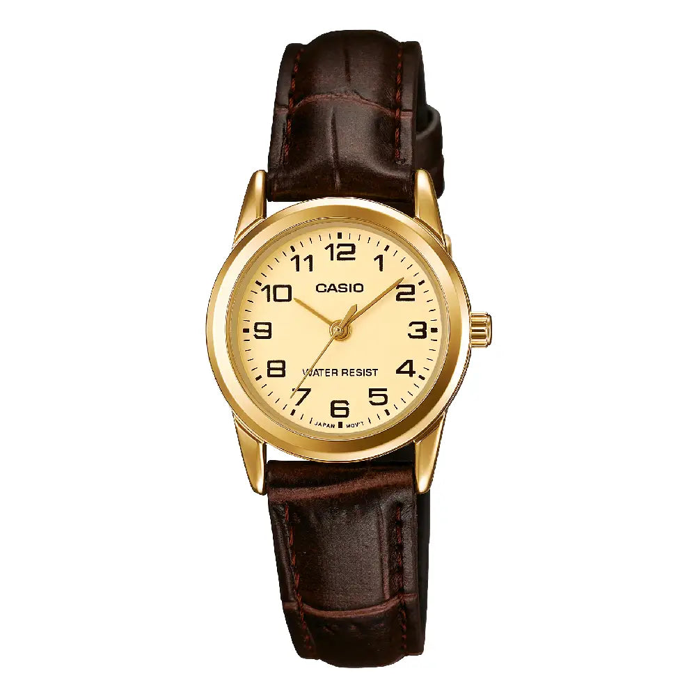 Casio Analog LTP-V001GL-9B Gold Leather Strap Women's Watch