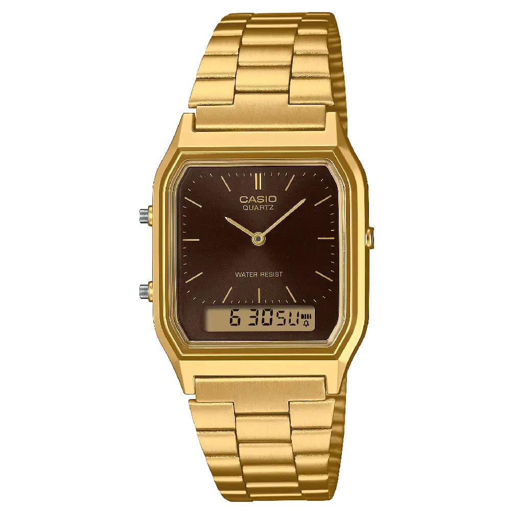 Casio Analog-Digital AQ-230GA-5AMQYDF Brown Dial Stainless Steel Unisex Watch