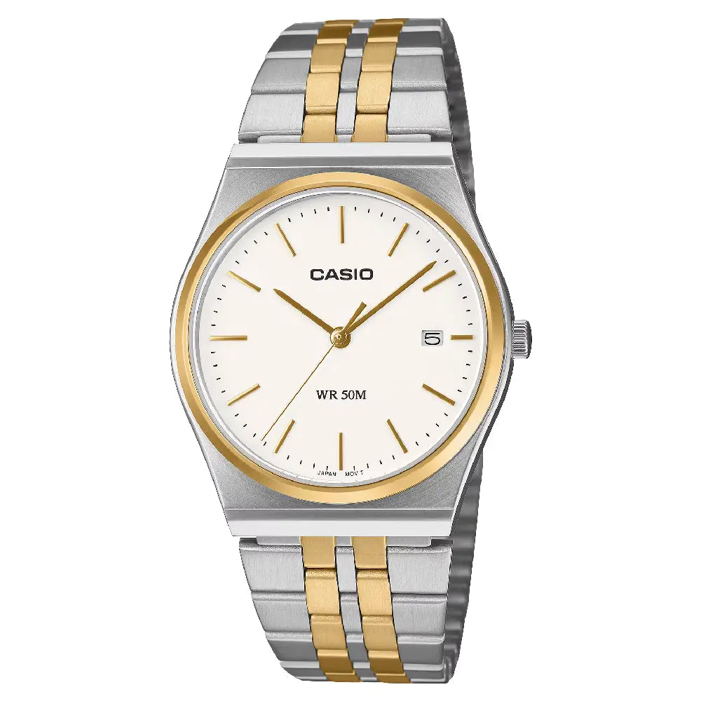 Casio Analog Classic MTP-B145SG-7AVDF White Dial Two-Tone Stainless Steel Men's Watch