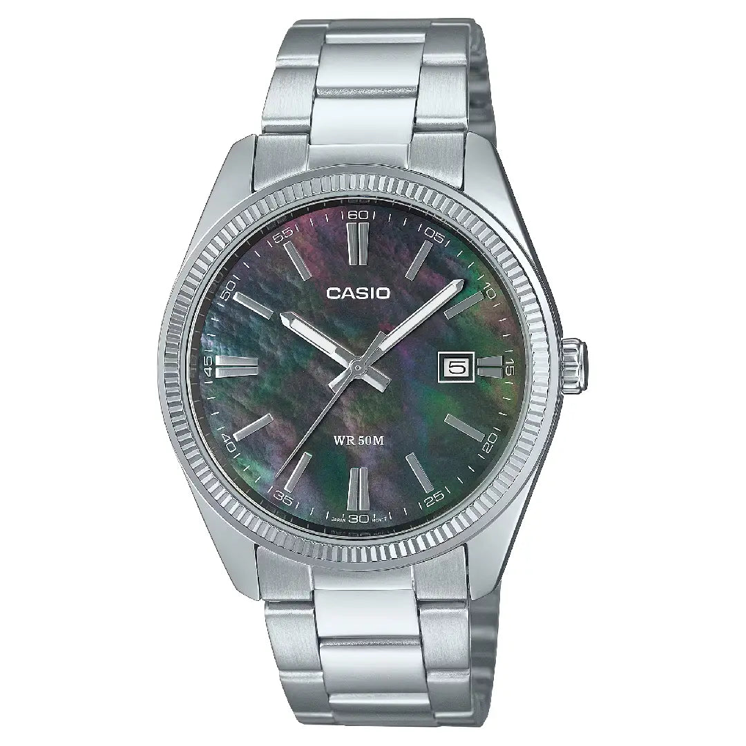 Casio Analog MTP-1302DS-1AVDF Mother of Pearl Black Dial Stainless Steel Men's Watch